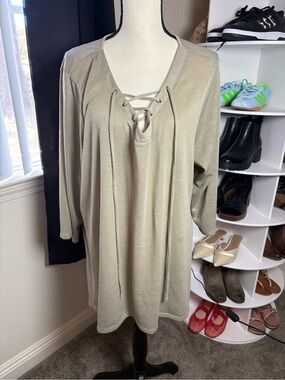 Lace-Up Women's Top in Taupe